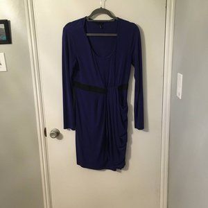 Daisy Fuentes Navy Long Sleeve Gathered Waist Dress